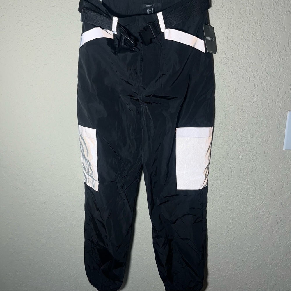 Forever 21 reflective Track Pants with belt